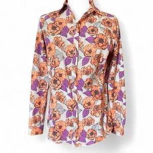 Duluth Trading Co Orange and Purple Floral Shirt